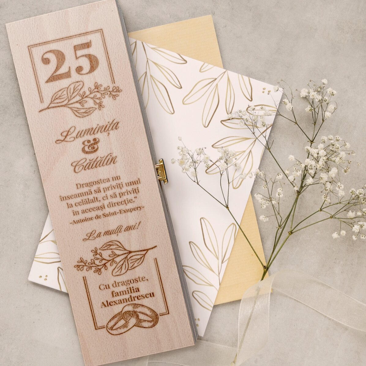 Cutie de vin spumant personalizată - model pentru aniversarea căsătoriei